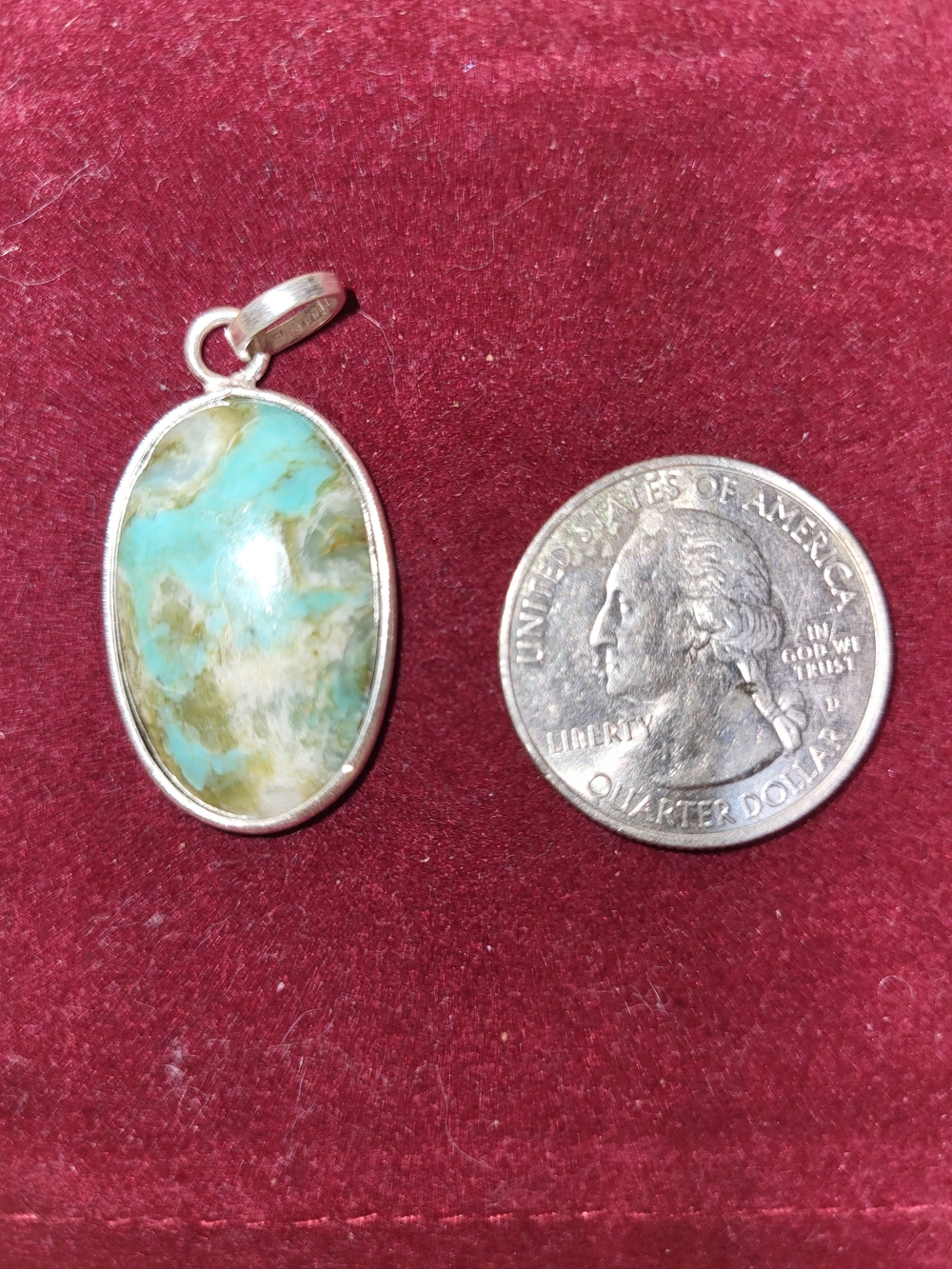 Natural Turquoise Oval Sterling Silver Pendant - Blue Green Stone